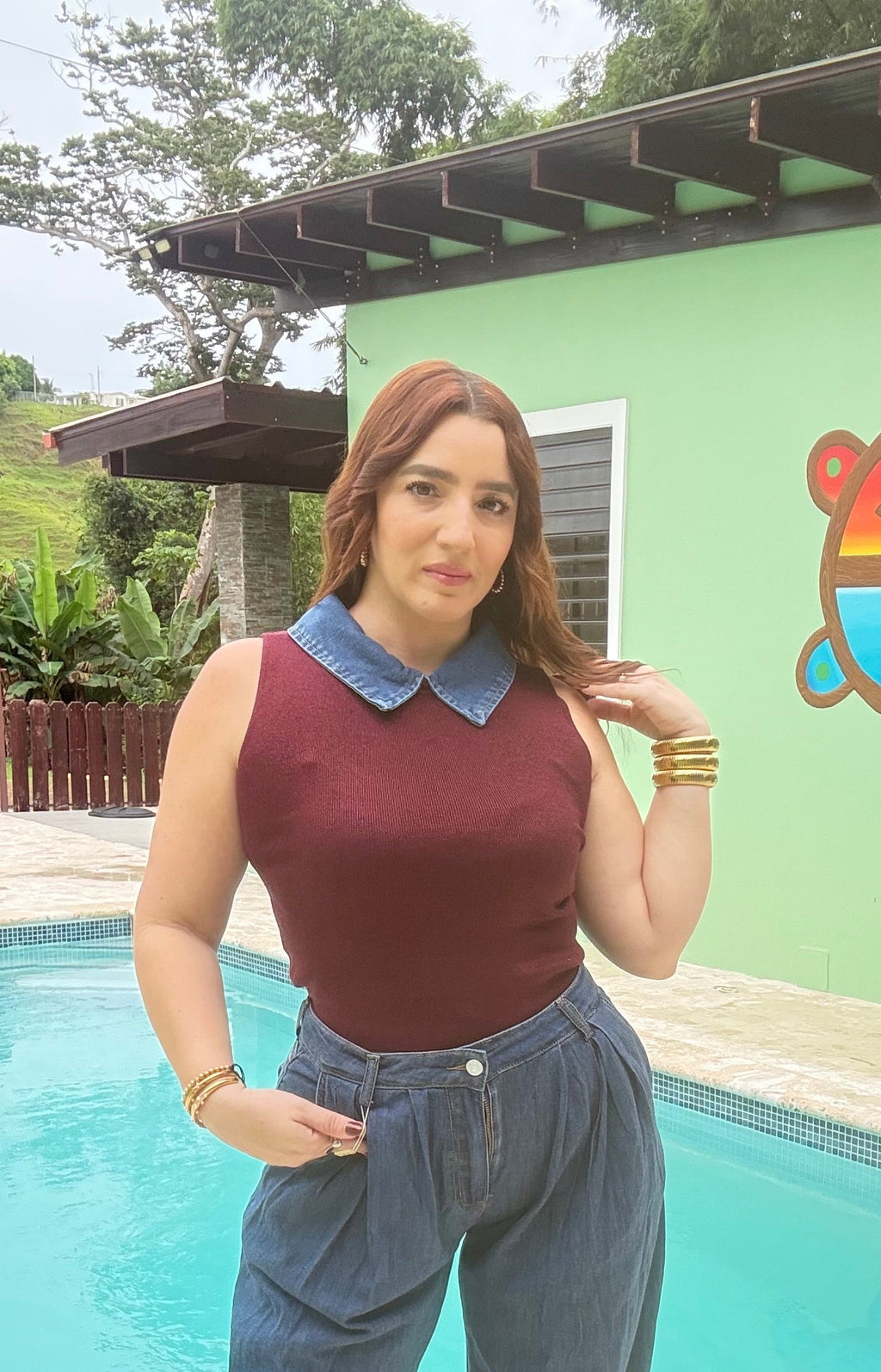 Élan Top Burgundy (solo top) Utilicé talla S